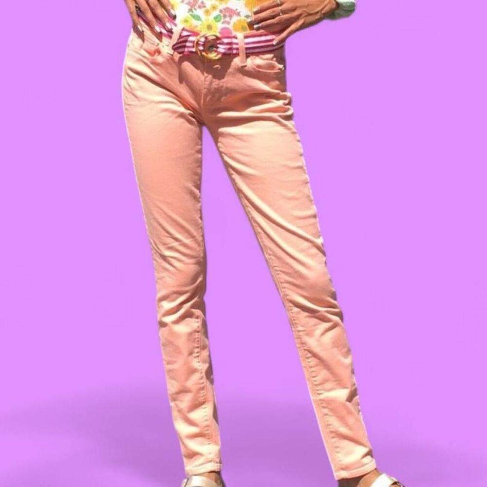 Pink mid rise skinny jeans from Paige Denim